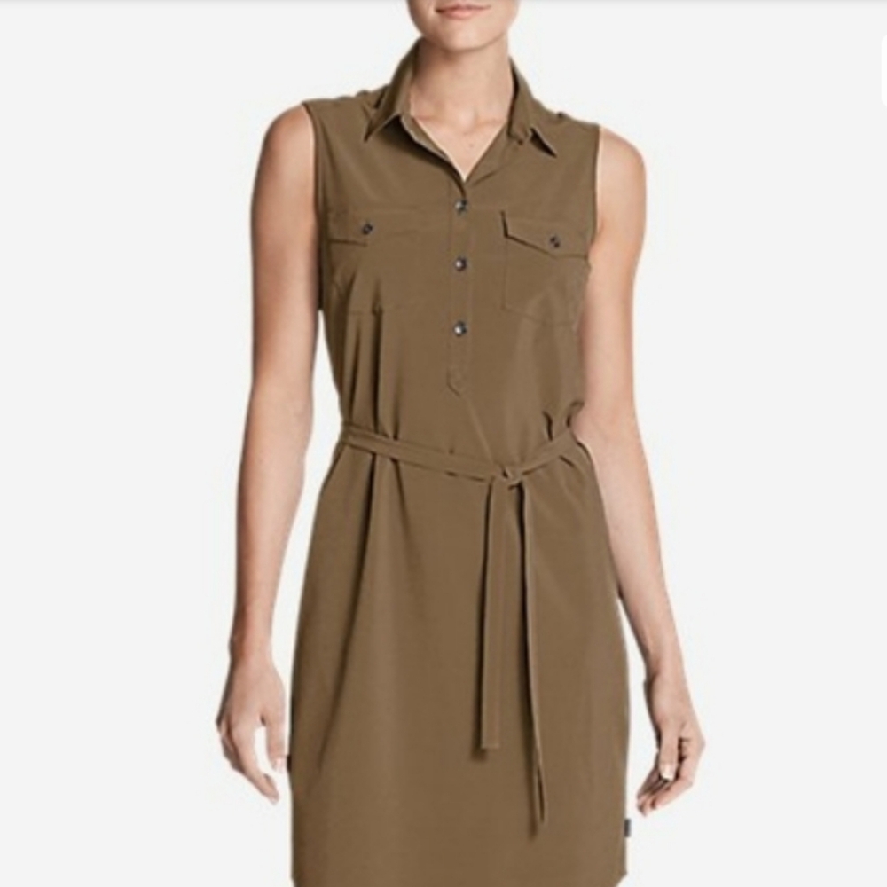 EDDIE BAUER Sleeveless Shirt Dress in Tan/Khaki | Size XL | Travel Essential